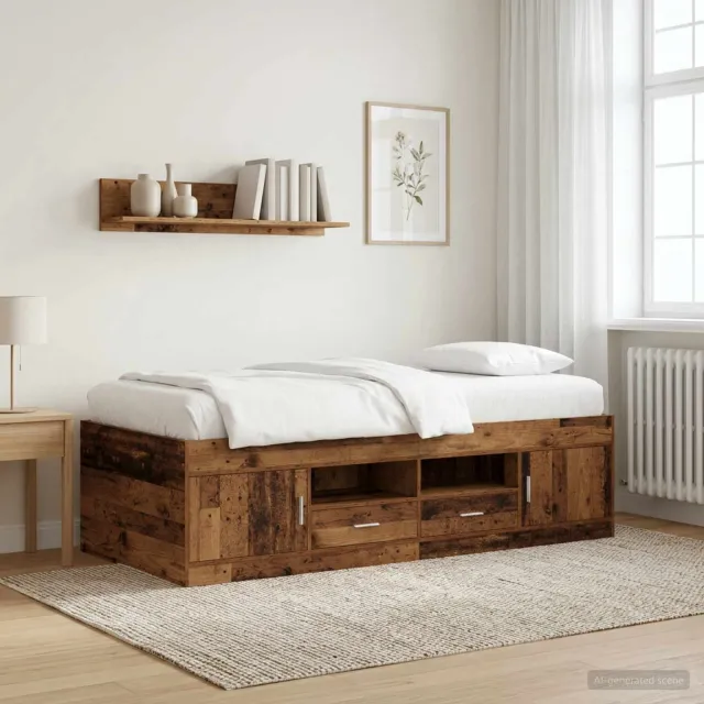 vidaXL Bedframe met opslag met lade Oud hout 80 x 200 cm Bewerkt hout Bruin