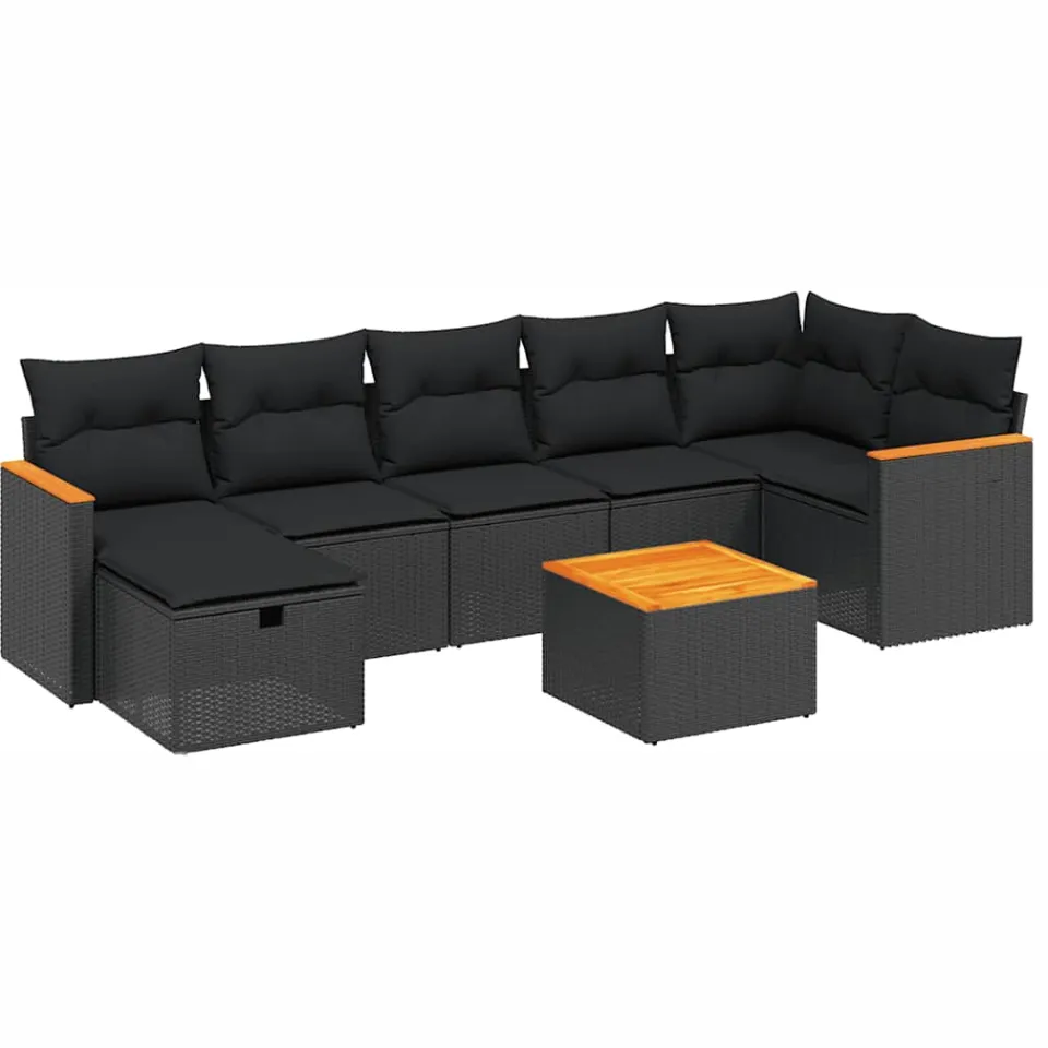 vidaXL 8-delige Loungeset met kussens poly rattan zwart