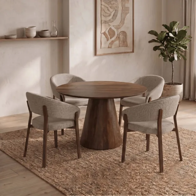 Mahom Mangohouten Eettafel Nova Rond 110 cm Donkerbruin Mahom Industrieel - Dinertafel van Mangohout & Metaal - Industriële Eettafel