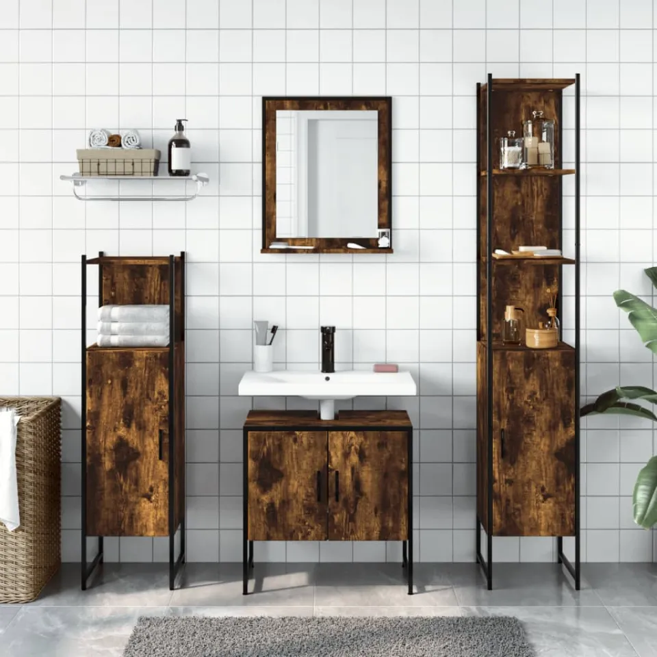 vidaXL 4-delige Badkamermeubelset bewerkt hout gerookt eikenkleurig, foto 2