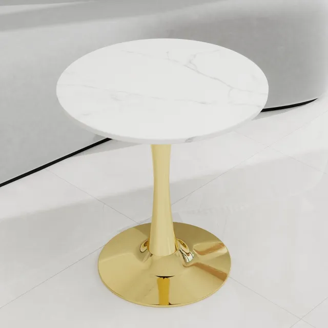 SONNENH Ronde eettafel - Kunstmarmer blad en goudkleurig onderstel - Ø 70 cm - 72 cm hoog Wit met grijze marmerlook / Goudkleurig