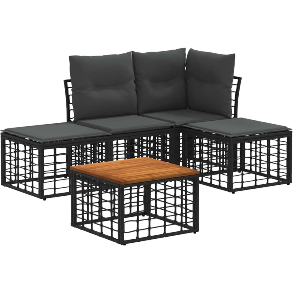 vidaXL Buiten bankenset 5 st Zwart en Donkergrijs Polyester