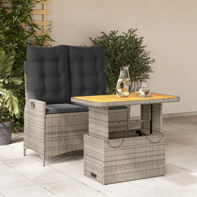 vidaXL 2-delige Tuinset met kussens poly rattan grijs, foto 2