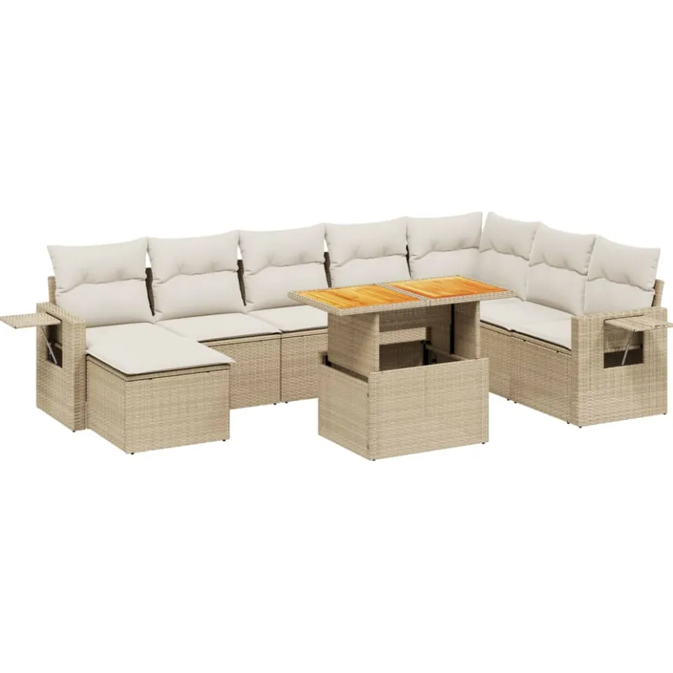 vidaXL 9-delige Loungeset met kussens poly rattan beige, foto 3