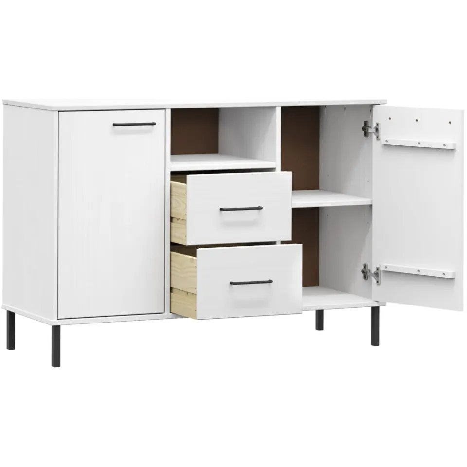 vidaXL Dressoir met metalen poten OSLO 113x40x77 cm grenenhout wit, foto 4