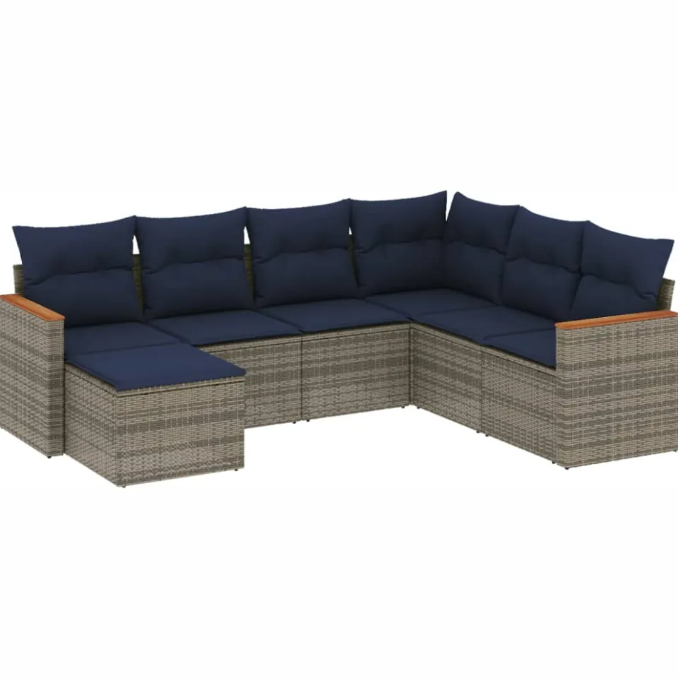 vidaXL 7-delige tuinbankset met kussens, grijs polyrotan, foto 3