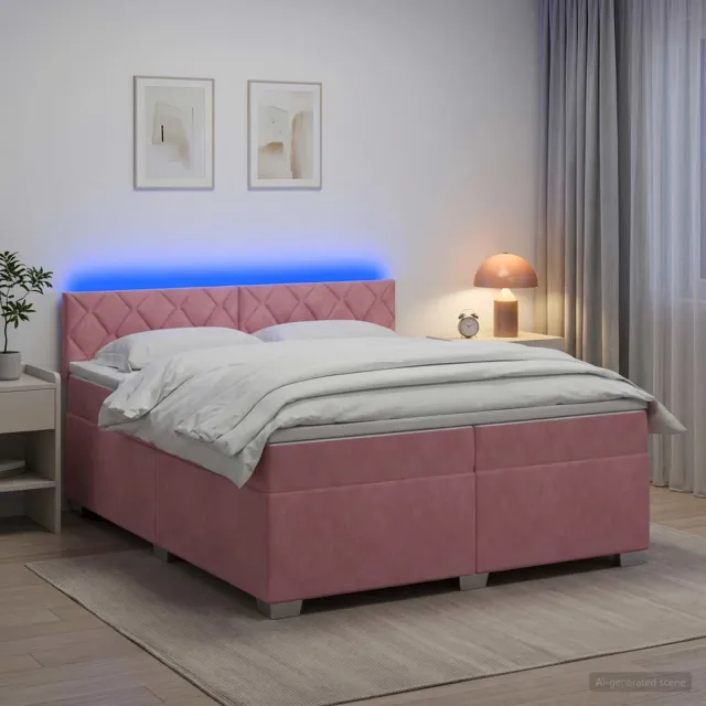 vidaXL Boxspring Bed met Matras en LED Roze 200 x 200 cm fluweel