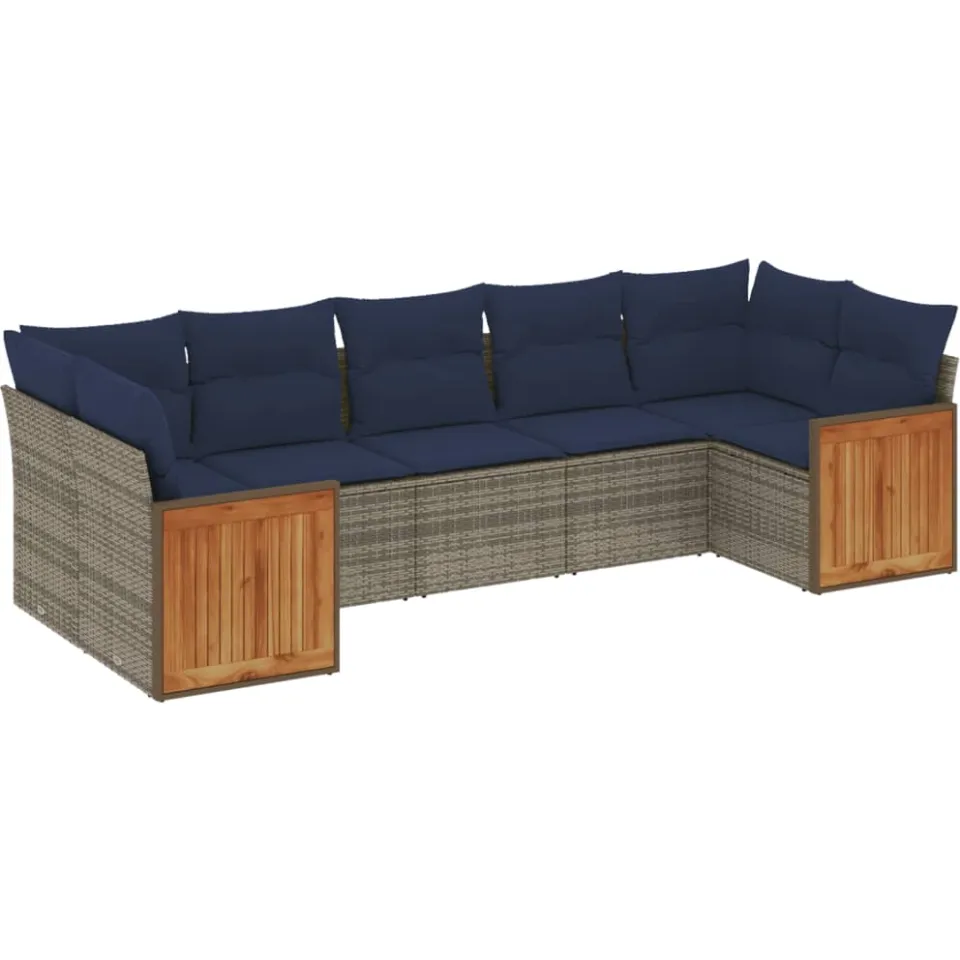 vidaXL 7-delige tuinbankset met kussens, grijs polyrotan, foto 3