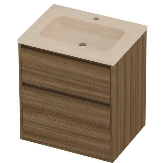 Proline Rollo Badmeubelset Hardsteen Elegant 1 Gat 60x46x67 cm Sand Stone Caramel Walnut Houtlook