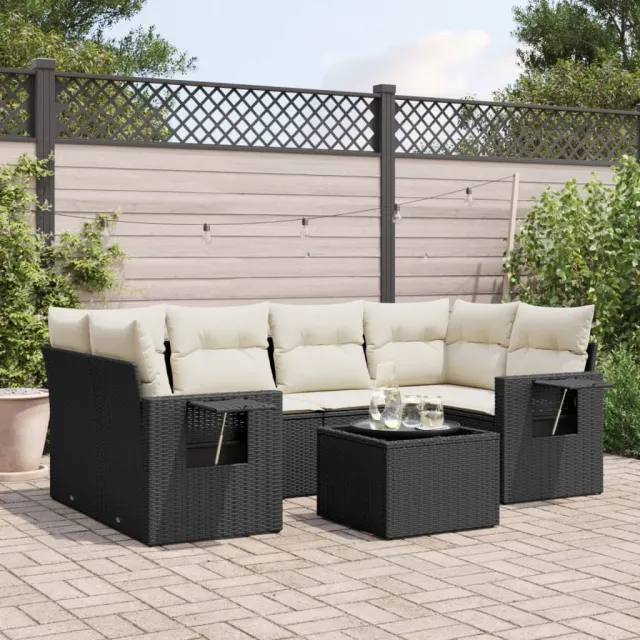 vidaXL 7-delige Loungeset met kussens poly rattan zwart, foto 2