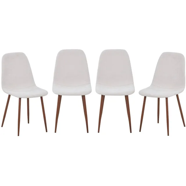 sweeek Set van 4 stoelen met walnootkleurig houtdecor en stof - vera Beige