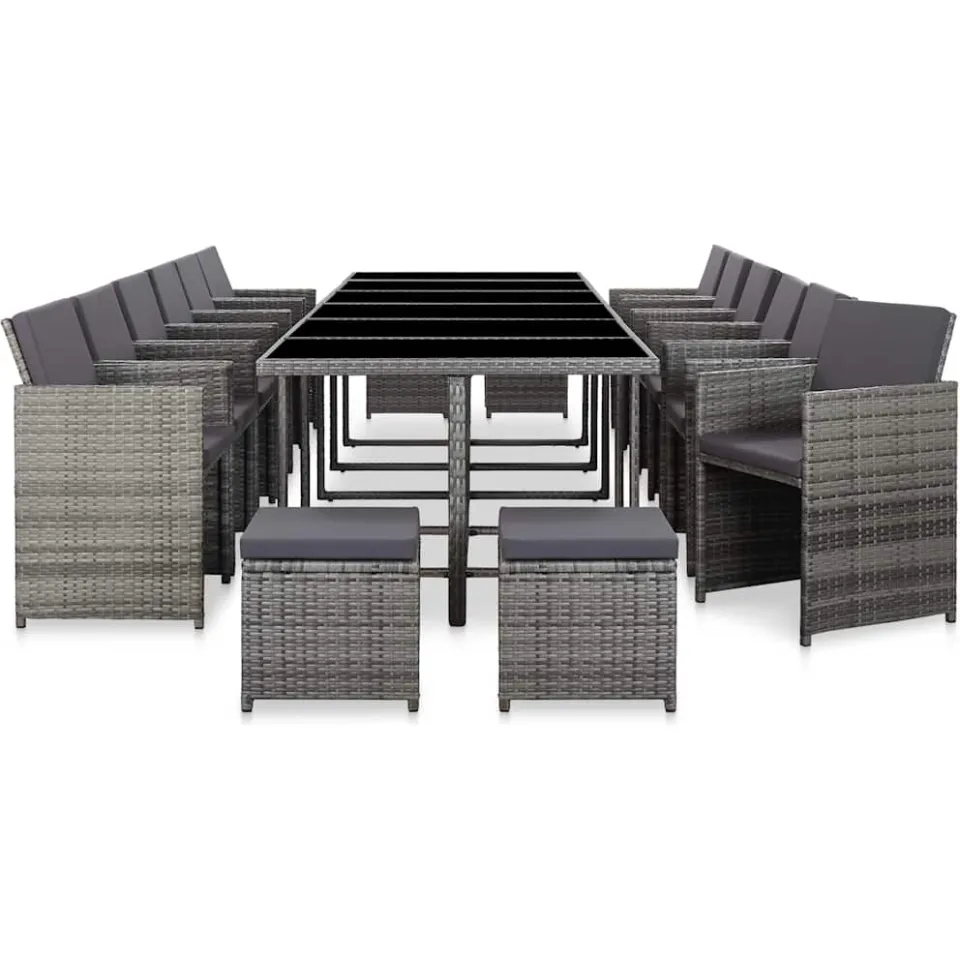 vidaXL 17-delige Tuinset met kussens poly rattan grijs, foto 3