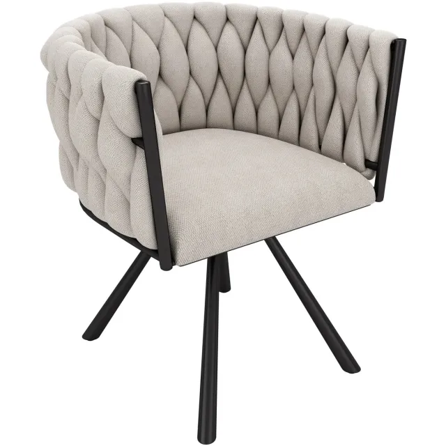 NextNovaDeals Set Van 2 Beige Linnen Eetkamerstoelen - 360° Draaibaar - Metalen Poten - Stoelen Voor Eetkamer en Woonkamer