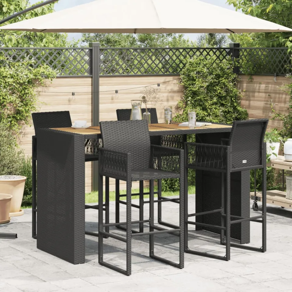 vidaXL Tuinbartafel acaciahouten blad 185x80x110 cm poly rattan zwart, foto 3