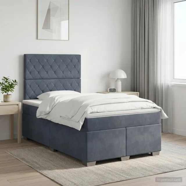 vidaXL Boxspringbed met matras Donkergrijs 120 x 200 cm Fluweel