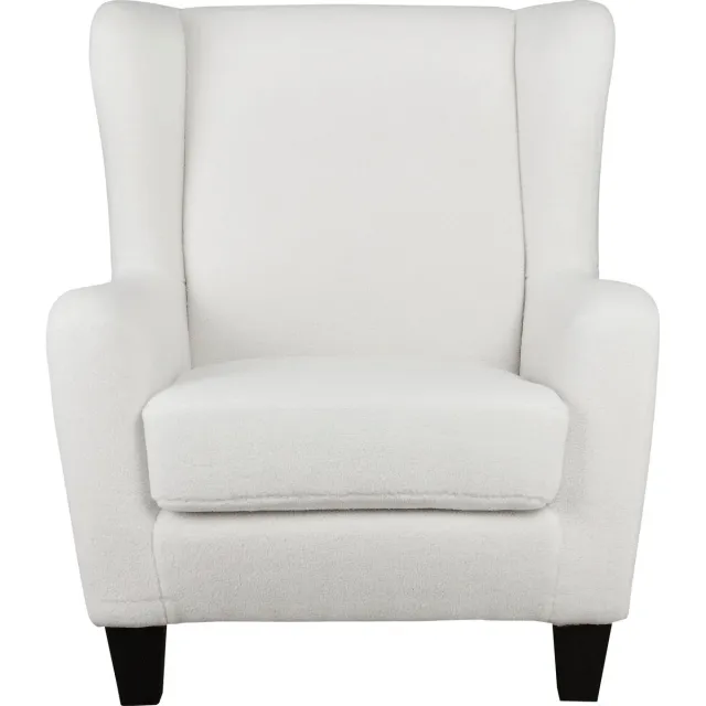 Notio Living Zhili - Gestoffeerde accentstoel met kruk in teddystof gebroken wit (101 x 84 x 84 cm)