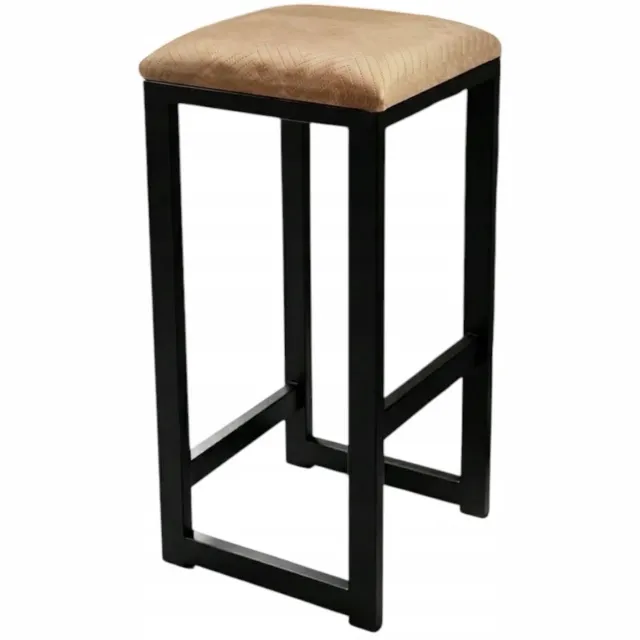Taborecik Industriële Hoker Zwart met Beige Visgraat Zitting - 64 cm