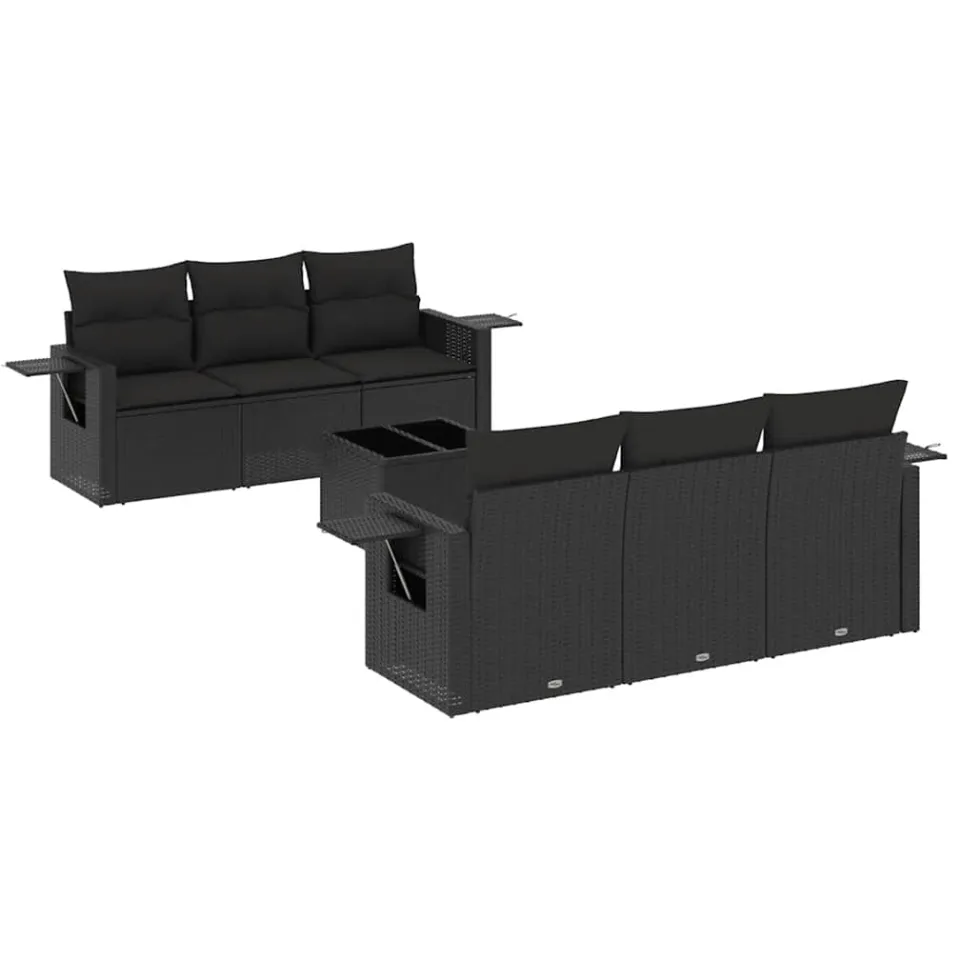 vidaXL 7-delige Loungeset met kussens poly rattan zwart, foto 3