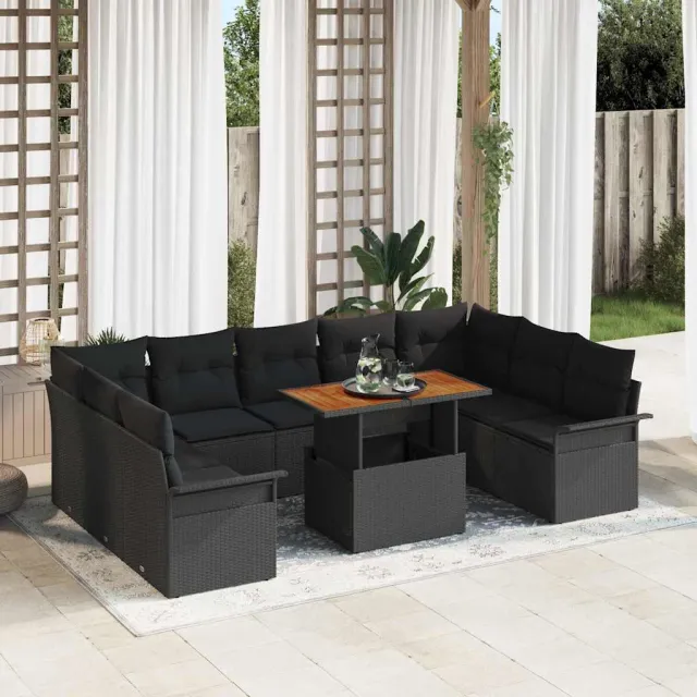 vidaXL Tuin Sofa Set 10 st Zwart Poly riet, foto 2