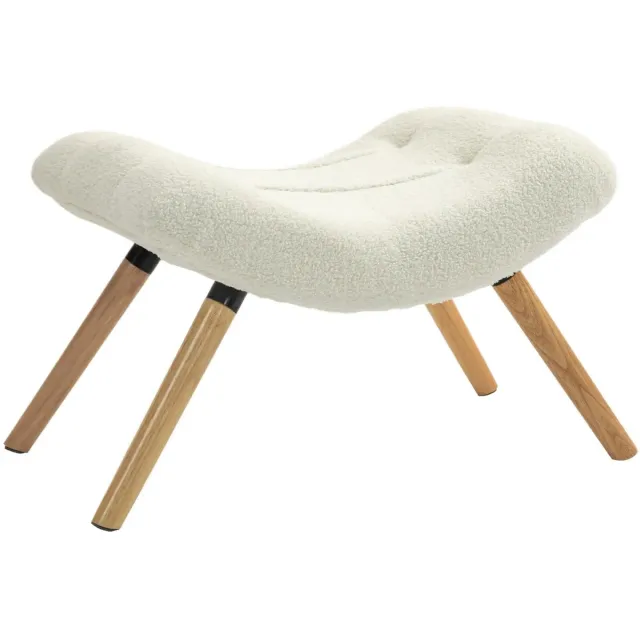 emvae Poef - Kruk - Voetenbankje - Zitkruk - Zachte Berber Fleece Bekleding - Houten Poten - 67x45x38 cm - Crèmewit Cremewit