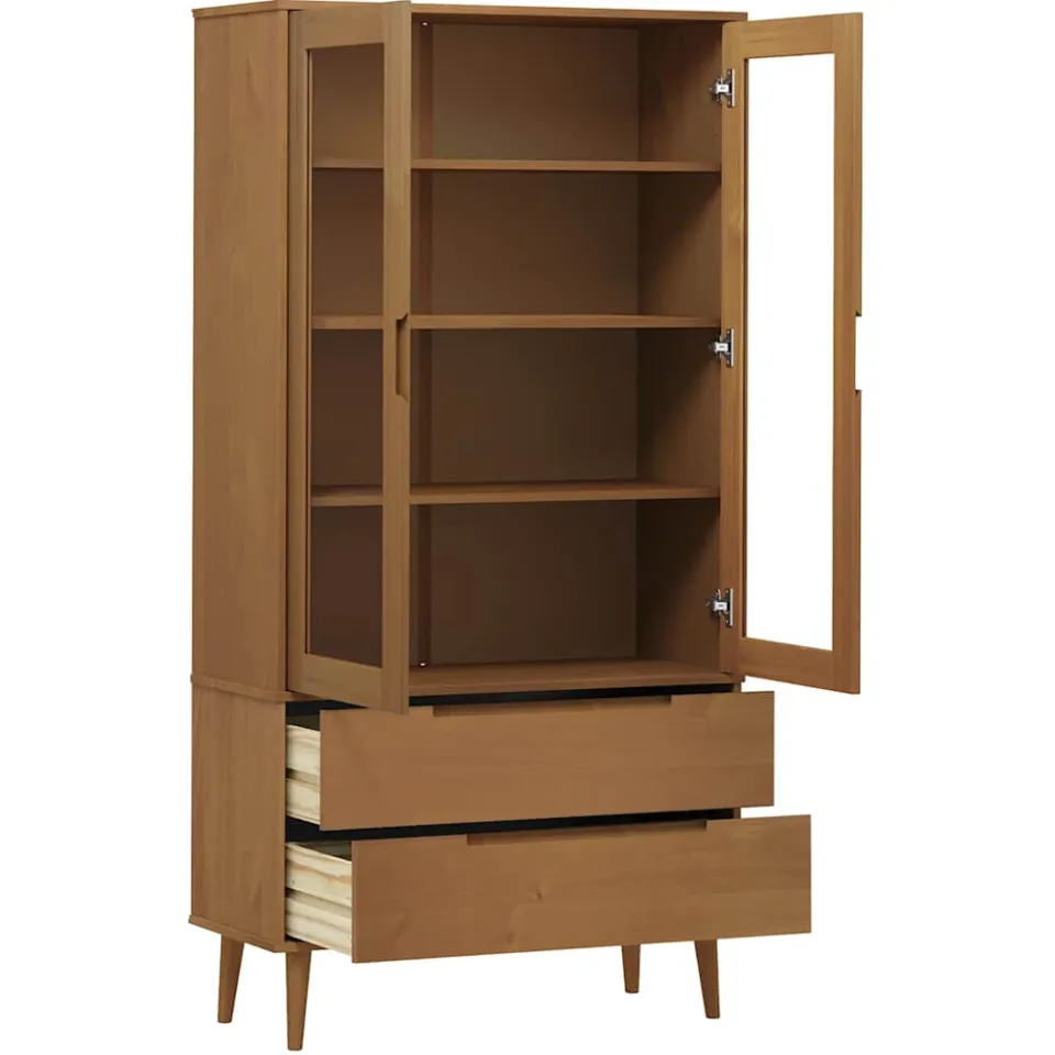vidaXL Vitrinekast MOLDE 90x35x175 cm massief grenenhout bruin, foto 3