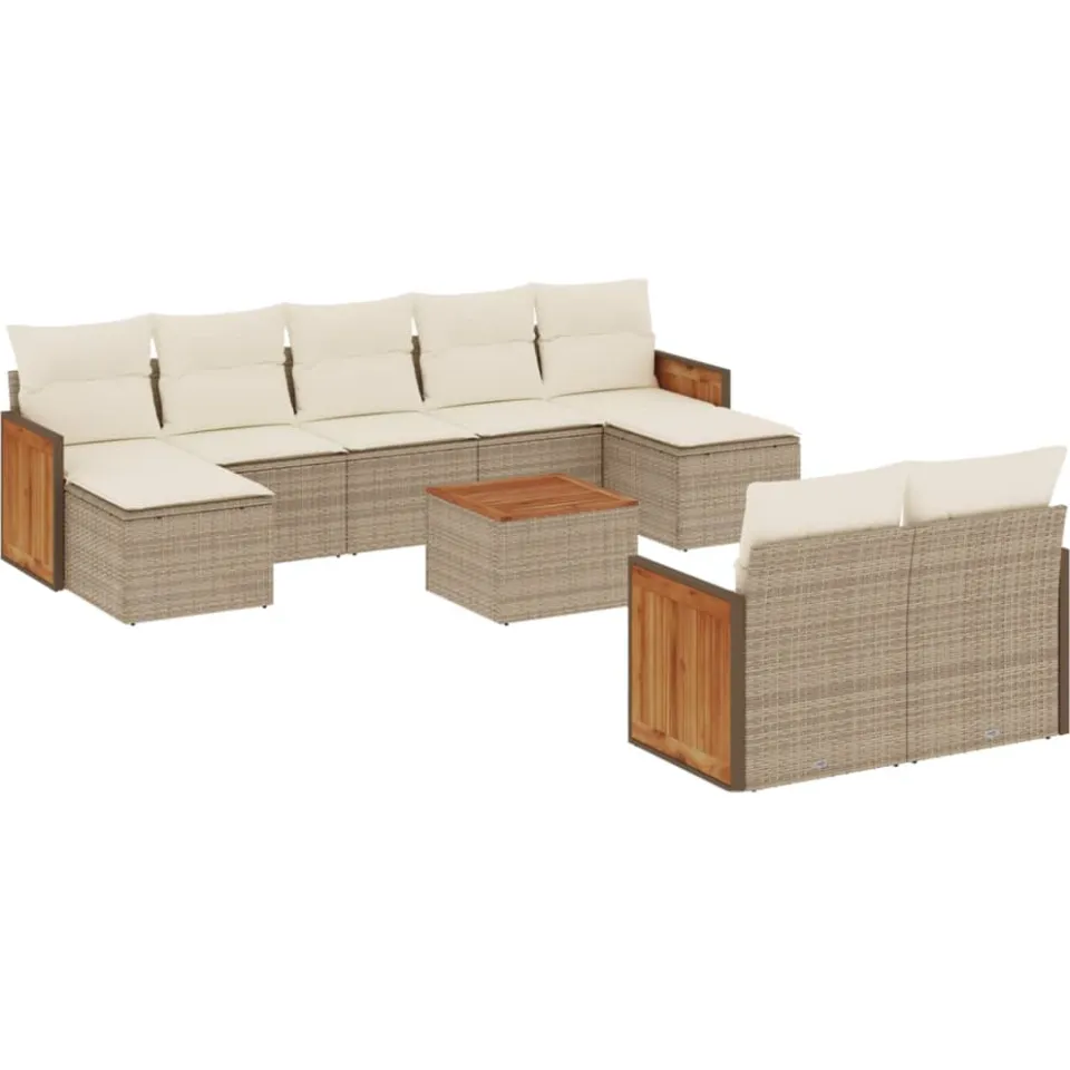 vidaXL 10-delige Loungeset met kussens poly rattan beige, foto 3