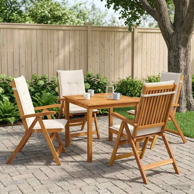 vidaXL 5-delige tuin eetset 4-zits Crèmekleurig Massief Acaciahout, foto 2