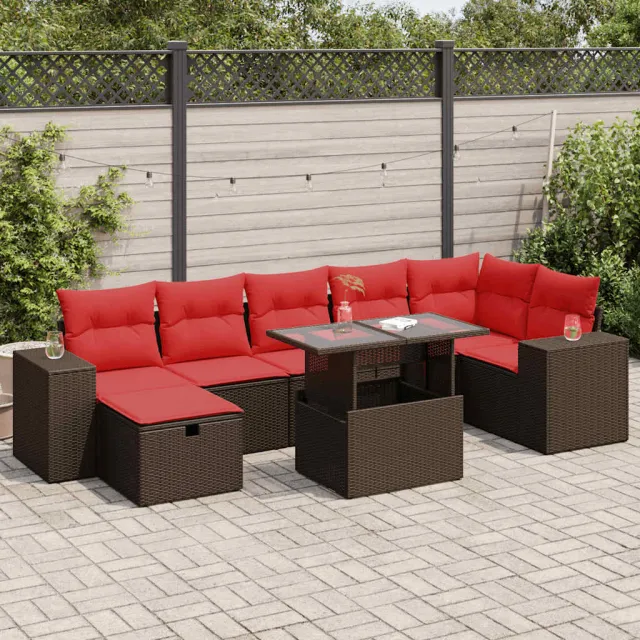vidaXL 8-delige Loungeset met kussens poly rattan acacia zwart, foto 2