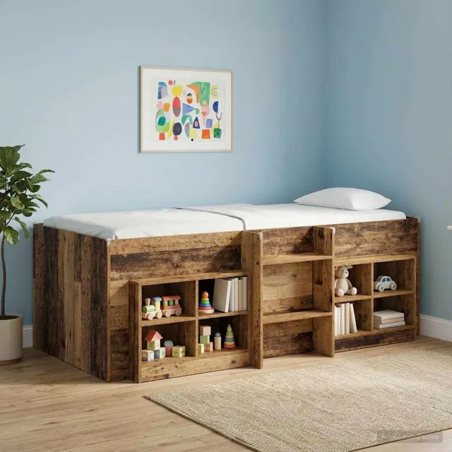 vidaXL Kinder Hoogslaper Oud hout 90 x 200 cm Bewerkt hout Bruin