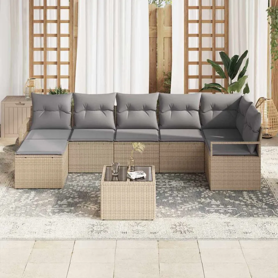 vidaXL Bankstel 8 st Beige poly rattan, foto 2