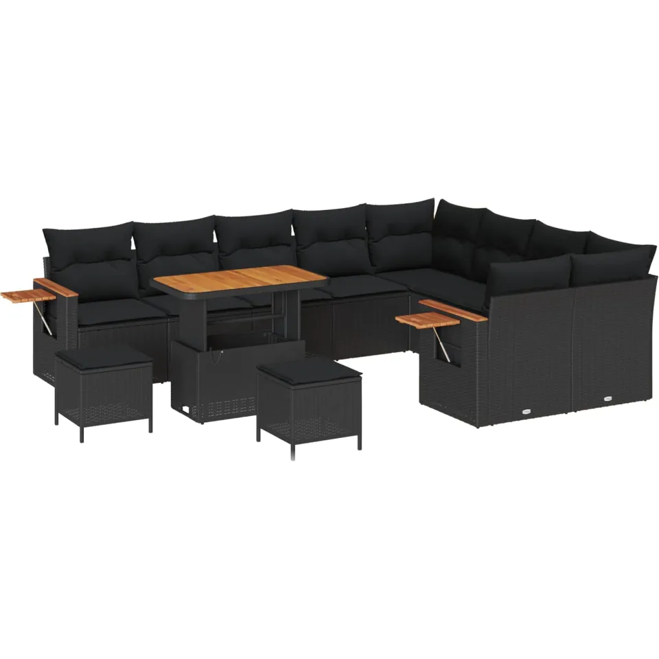 vidaXL Tuinbankenset 12 st Zwart poly rattan