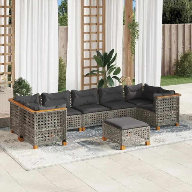 vidaXL 8-delige Loungeset met kussens poly rattan grijs, foto 2