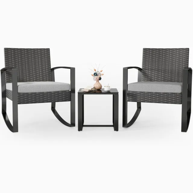 Xbro Tuinset – 3-delige Zitgroep met Rotan Stoel en salontafel , Weerbestendig en Ruimtebesparend – Outdoor loungeset – Balkonset voor Tuin, Terras en Zwembad – 60 x 50 x 80 cm – Grijs