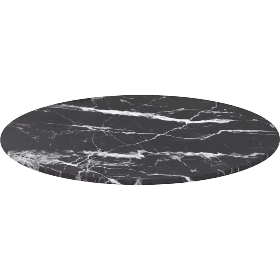 vidaXL Tafelblad Ø50x0,8 cm gehard glas met marmeren design zwart, foto 2
