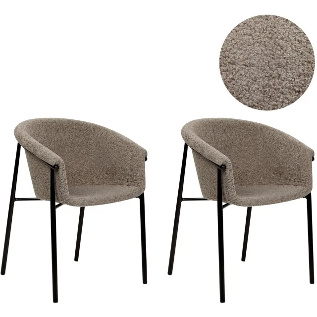 Beliani AMES - Eetkamerstoel set van 2 - Taupe - Bouclé Beige