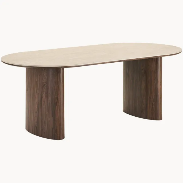 House Nordic Ovale eettafel Delphi met travertijn effect, 210 x 100 cm Bruin