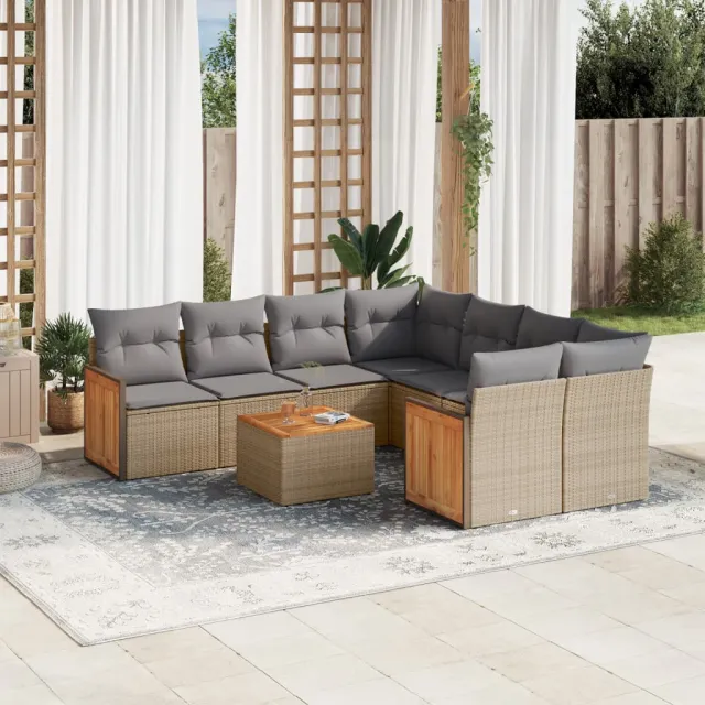 vidaXL 9-delige Loungeset met kussens poly rattan beige, foto 2