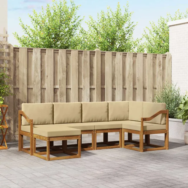 vidaXL Buiten bankenset 6 st 6-zits Natuurlijk en Beige