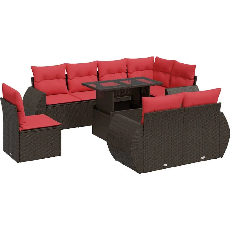 vidaXL 9-delige Loungeset met kussens poly rattan acacia bruin, foto 4