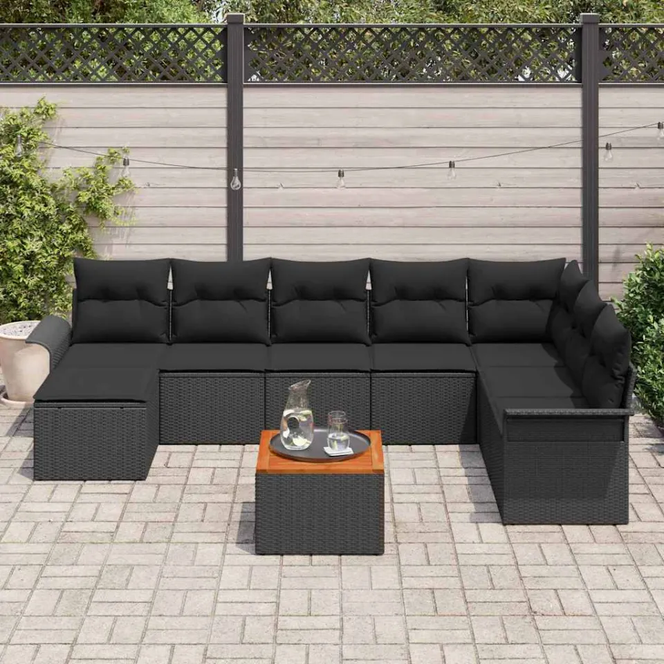 vidaXL Tuinbankenset 9 st Zwart poly rattan, foto 3