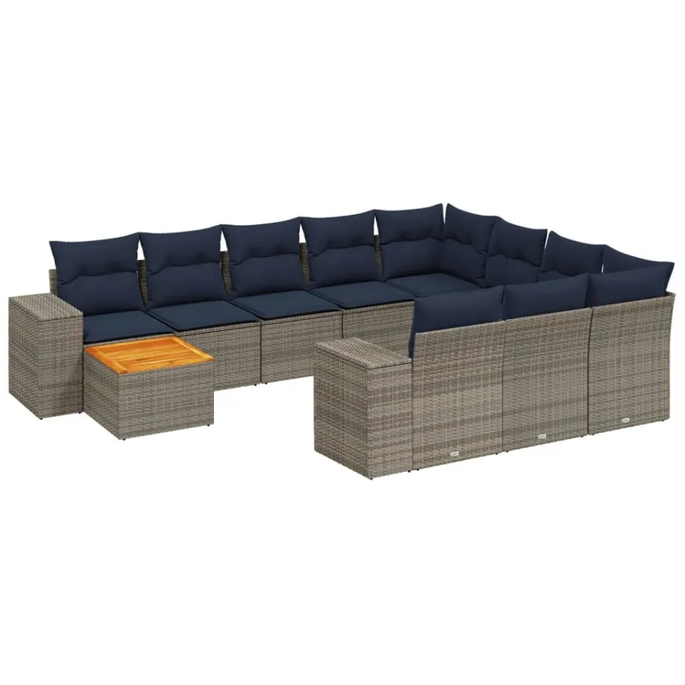 vidaXL 11-delige tuinbankset met kussens, grijs polyrotan, foto 3