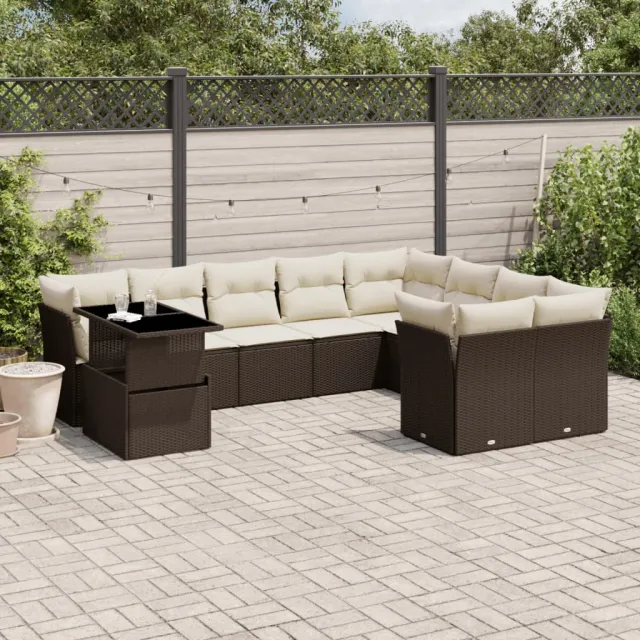 vidaXL 10-delige Loungeset met kussens poly rattan bruin, foto 2