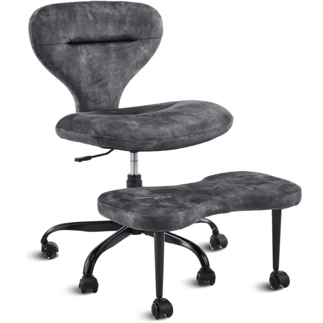 Merax Ergonomische Bureaustoel - Grijs - Kruisbeenstoel met Voetsteun - In Hoogte Verstelbaar - 360° Draaibaar - Meditatiestoel met Wielen