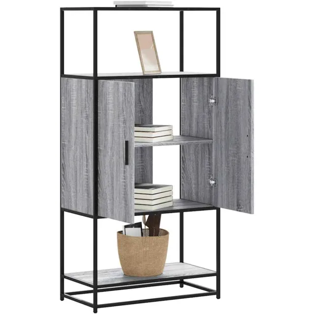 vidaXL Hoge kast 68x35x139cm bewerkt hout en metaal grijs sonoma eiken