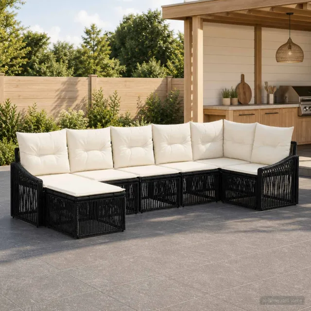 vidaXL Tuinbankenset 7 st 7-zits Zwart poly rattan, foto 2