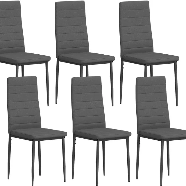 sogiol Set van 6 Eetkamerstoelen Gevoerd - voor de woonkamer of eetkamer, moderne keukenstoelen - Grijs Linnen-look & Staal