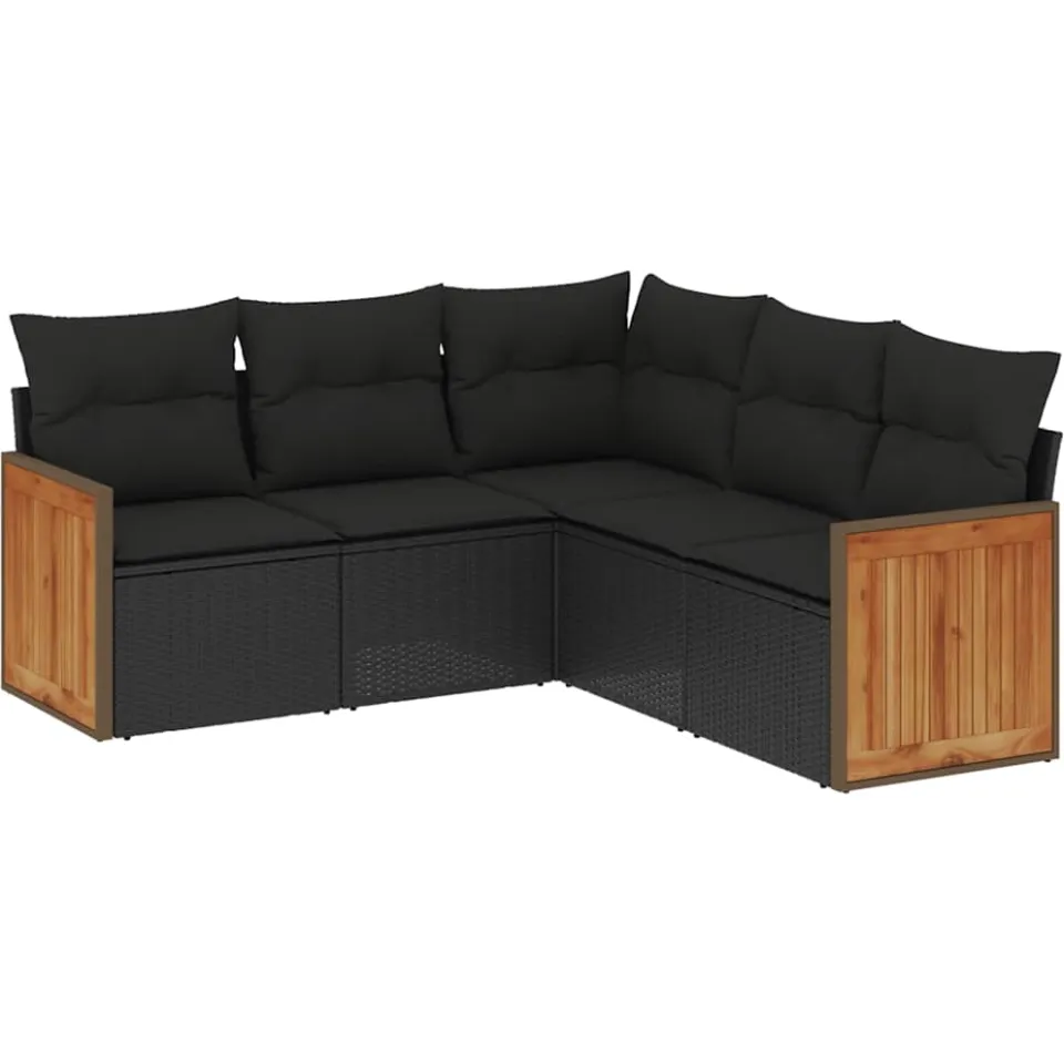 vidaXL 5-delige Loungeset met kussens poly rattan zwart, foto 3