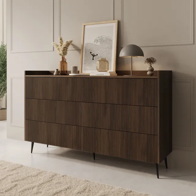 MEUBELLA Asty - Ladekast met 6 lades - Donker eiken - 150x41x92 cm Bruin