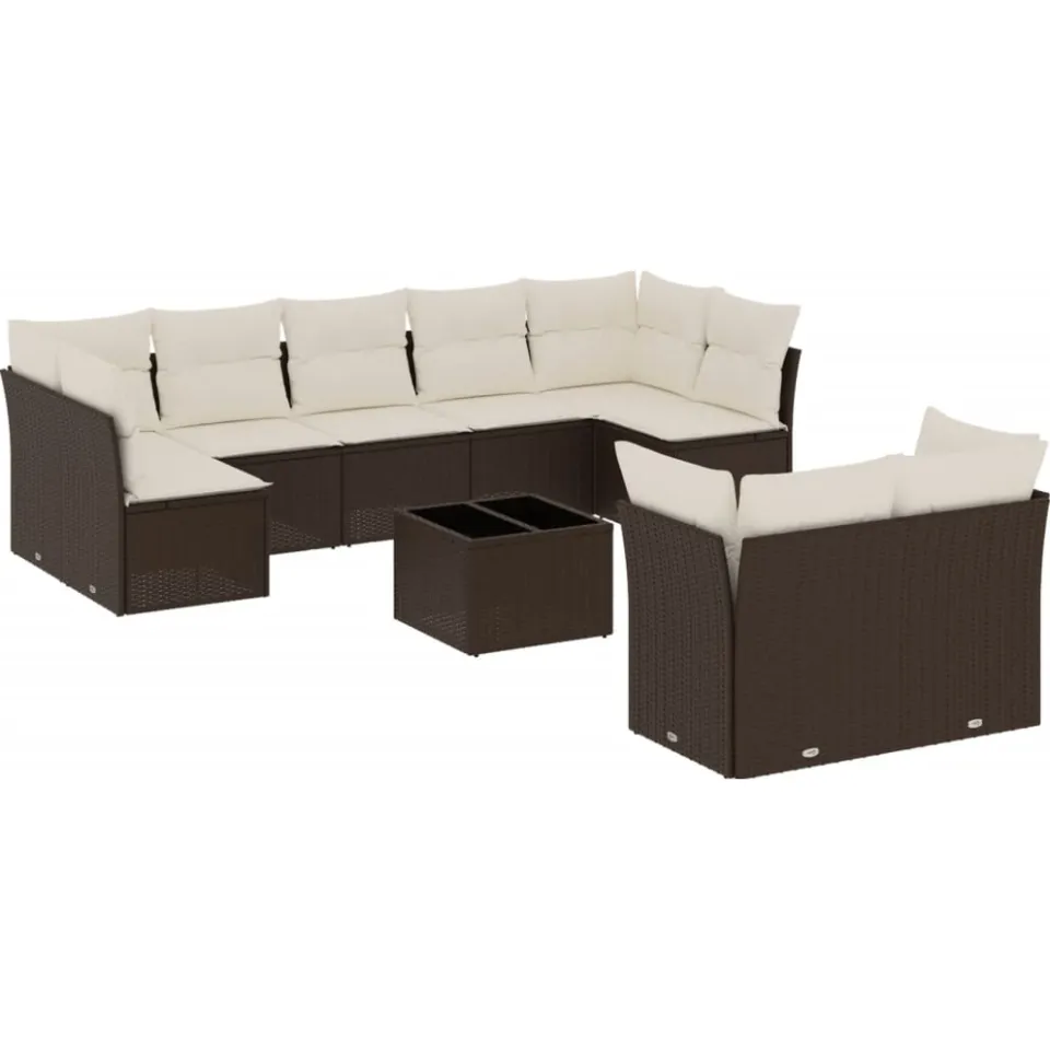 vidaXL 10-delige Loungeset met kussens poly rattan bruin, foto 3