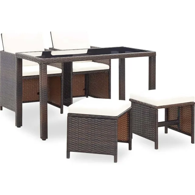 vidaXL 5-delige Tuinset met kussens poly rattan bruin